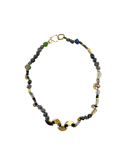 ARTIZ | 'Spring Collection Necklace – Short (7)’ | Citrine / African turquoise / bronze / fluorite