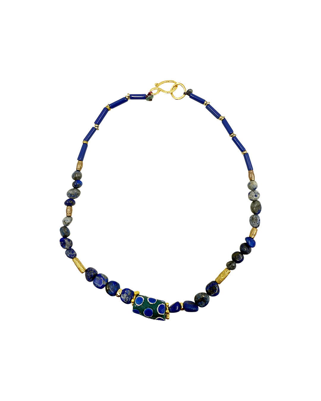 ARTIZ | 'Spring Collection Necklace – Short (8)’ | Lapis Lazuli / African glass bead / bronze