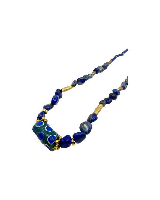 ARTIZ | 'Spring Collection Necklace – Short (8)’ | Lapis Lazuli / African glass bead / bronze