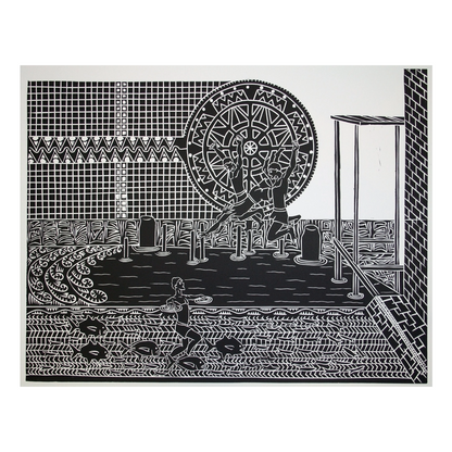 TOMMY PAU | 'Swimming at Tamwoy Wharf' | Linocut