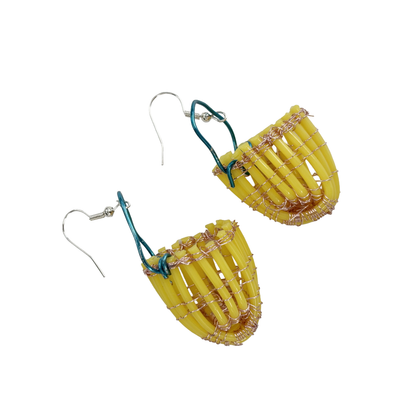 TONYA GRANT - Girringun Art Centre | 'Jawun Earrings - small' | Yellow electrical wire / copper wire / aluminium wire