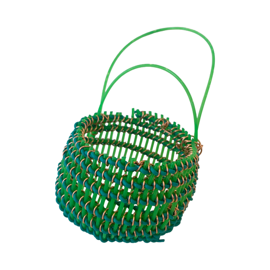 TONYA GRANT - Girringun Art Centre | 'Recycled Wire Jawun (basket)' | Green two-tone electrical wire