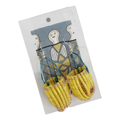 TONYA GRANT - Girringun Art Centre | 'Jawun Earrings - small' | Yellow electrical wire / copper wire / aluminium wire