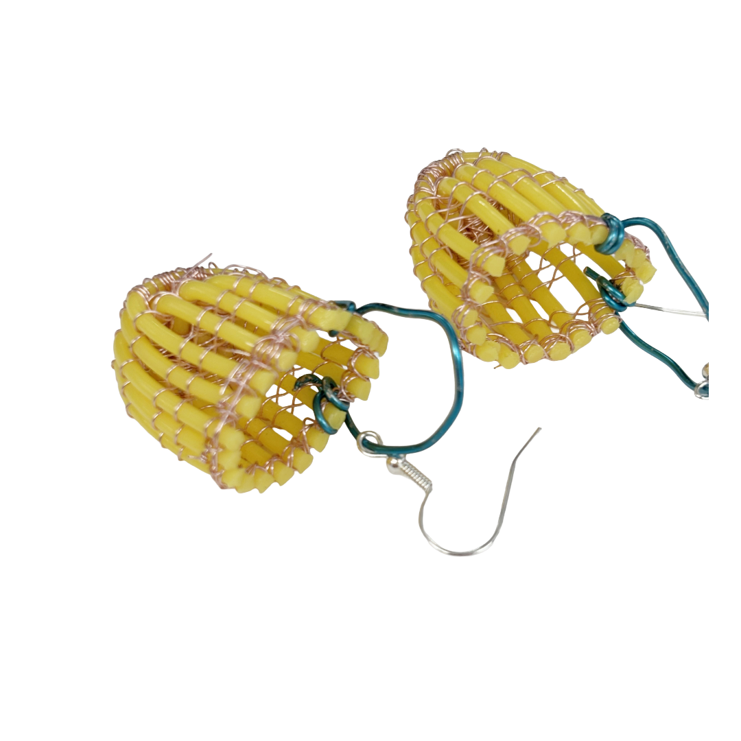 TONYA GRANT - Girringun Art Centre | 'Jawun Earrings - small' | Yellow electrical wire / copper wire / aluminium wire
