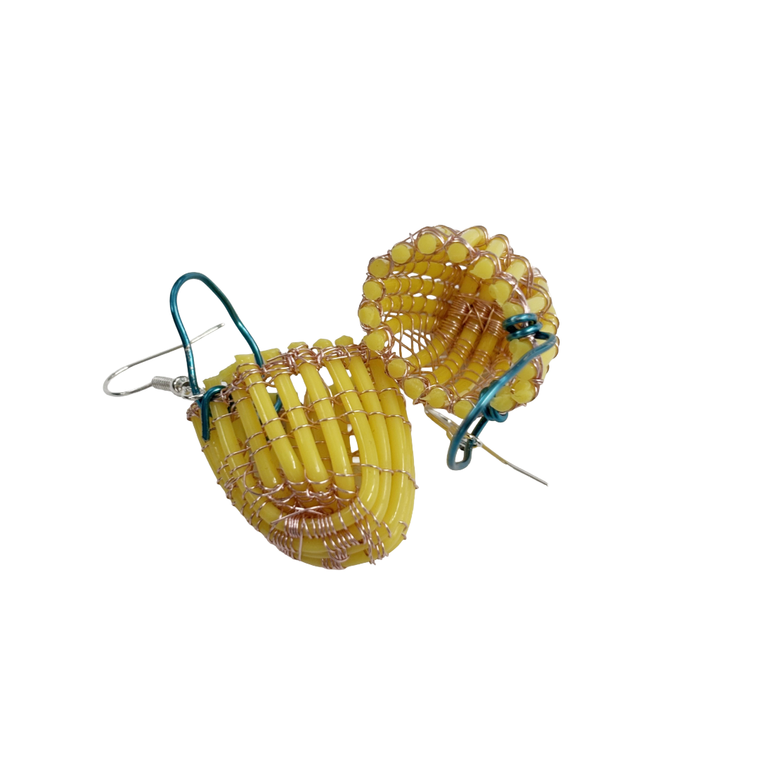 TONYA GRANT - Girringun Art Centre | 'Jawun Earrings - small' | Yellow electrical wire / copper wire / aluminium wire