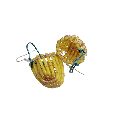 TONYA GRANT - Girringun Art Centre | 'Jawun Earrings - small' | Yellow electrical wire / copper wire / aluminium wire