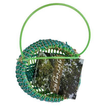 TONYA GRANT - Girringun Art Centre | 'Recycled Wire Jawun (basket)' | Green two-tone electrical wire
