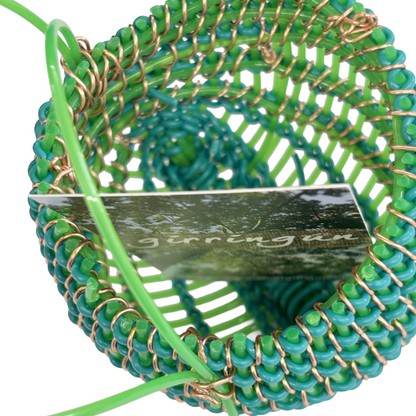 TONYA GRANT - Girringun Art Centre | 'Recycled Wire Jawun (basket)' | Green two-tone electrical wire