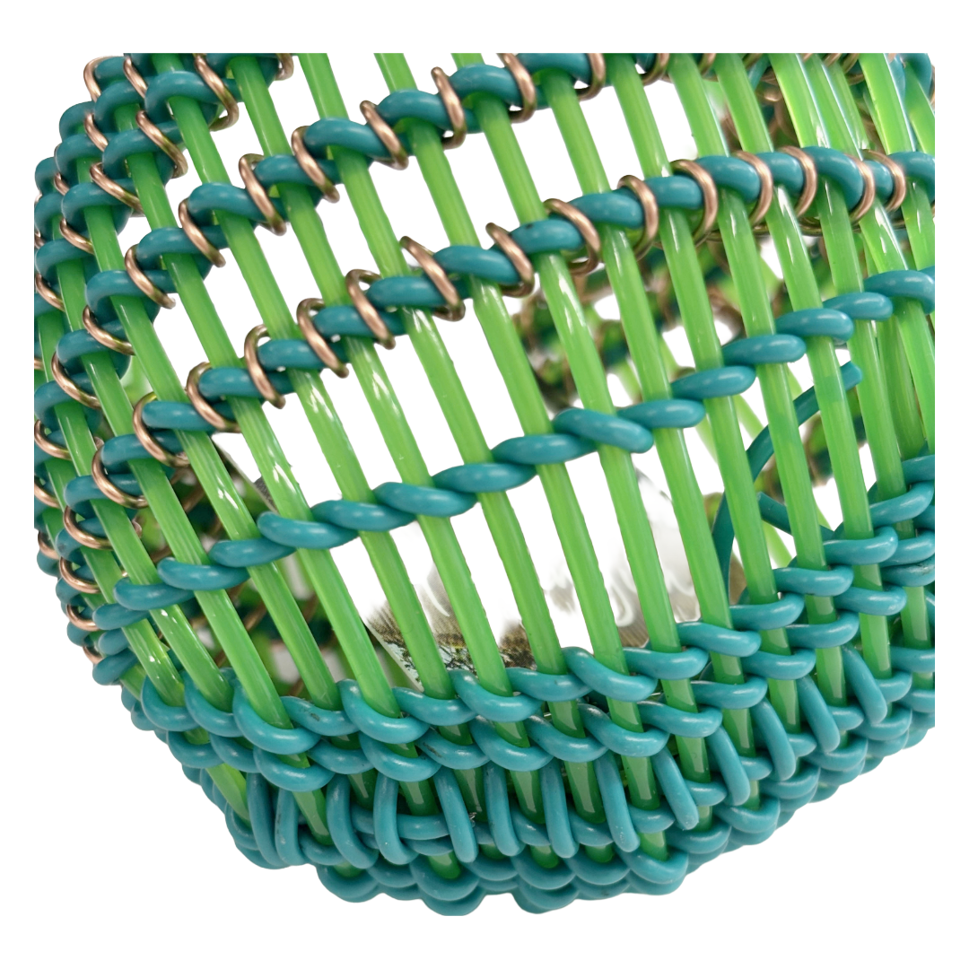TONYA GRANT - Girringun Art Centre | 'Recycled Wire Jawun (basket)' | Green two-tone electrical wire