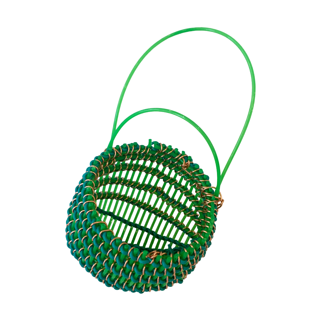 TONYA GRANT - Girringun Art Centre | 'Recycled Wire Jawun (basket)' | Green two-tone electrical wire