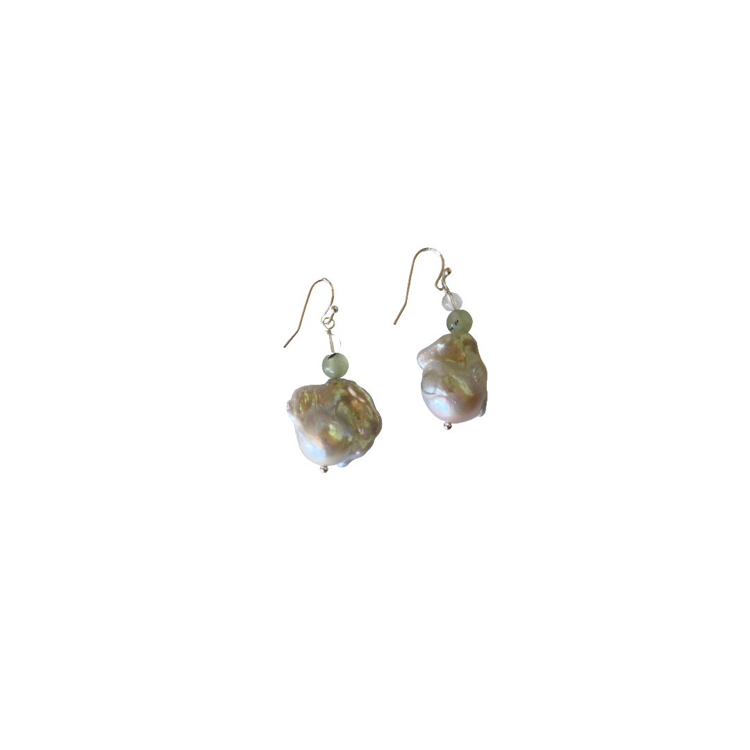 PEARL AND SALTY PLUM | ‘Baroque Fresh Water Pearl Earrings’ | Mixed media