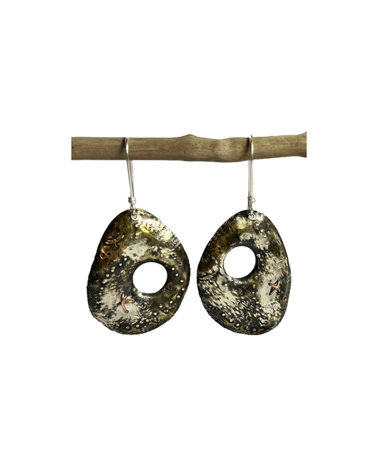 KATE HUNTER | 'Rock Map’ | Earrings | Brass / patina / copper / 925 silver