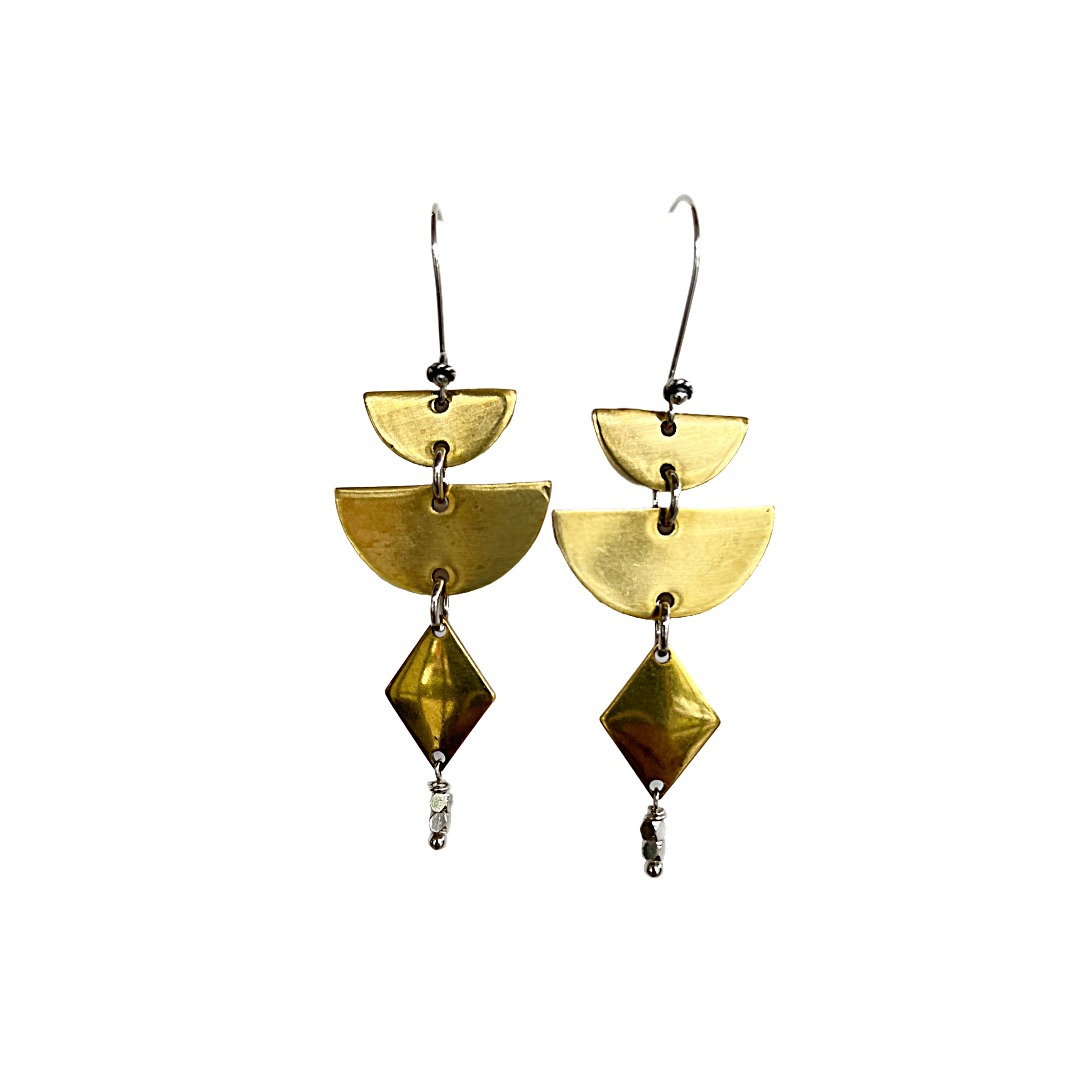 WILD CHARM JEWELLERY | 'Three Tier' Earrings | Sterling silver hooks / hand stamped brass