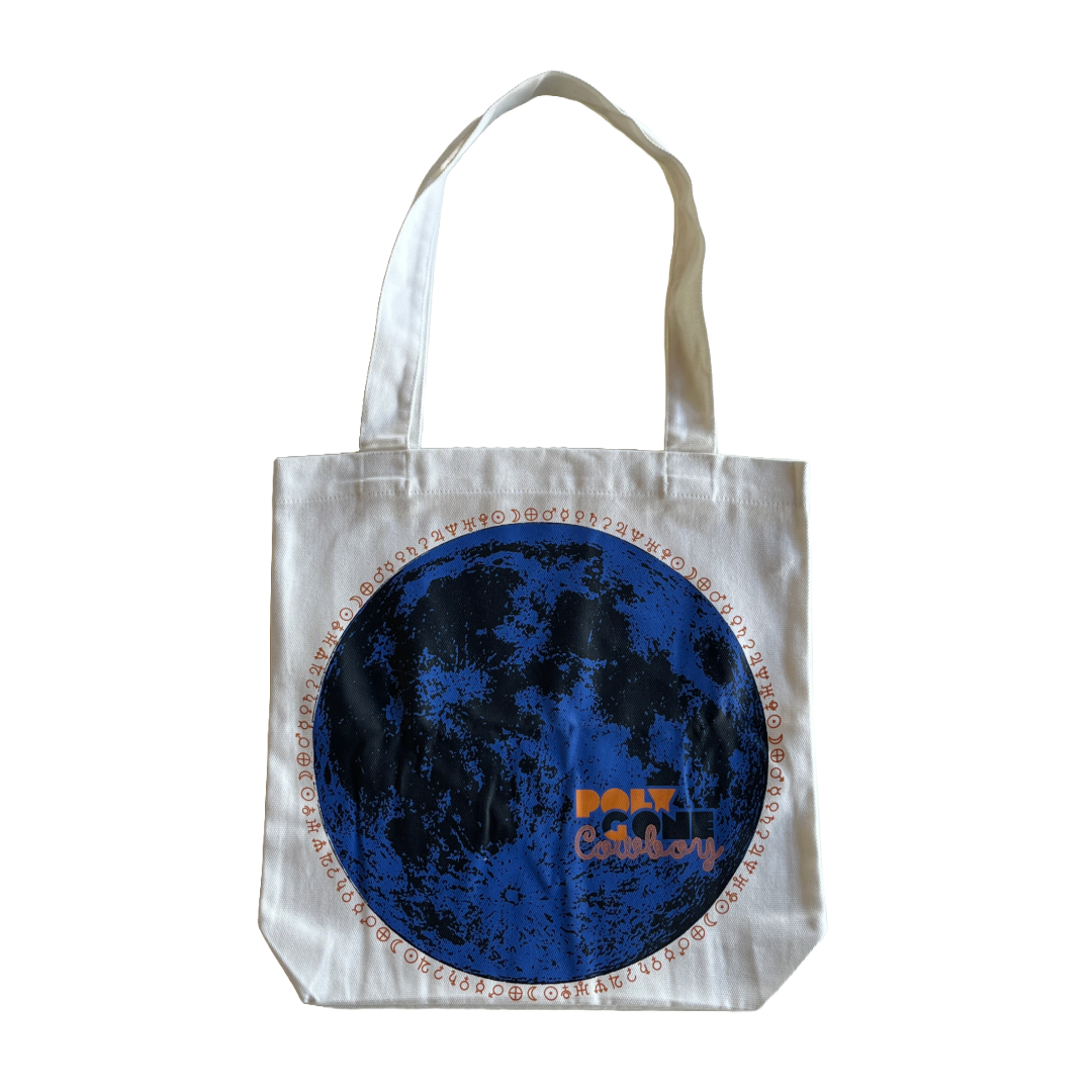 POLY GONE COWBOY | ‘Astro*Moon Tote Bag' | Blue moon / white canvas