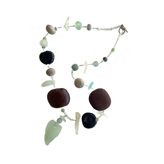 WILD THINGS | ‘Sea glass + Shoreline Beads Necklace – Ice Blue’ | Beach glass / recycled glass beads