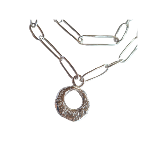 LAURA SCOTT HANDMADE JEWELLERY | ‘Chain Necklace with Hollow Circle’ | Cast 925 Sterling Silver