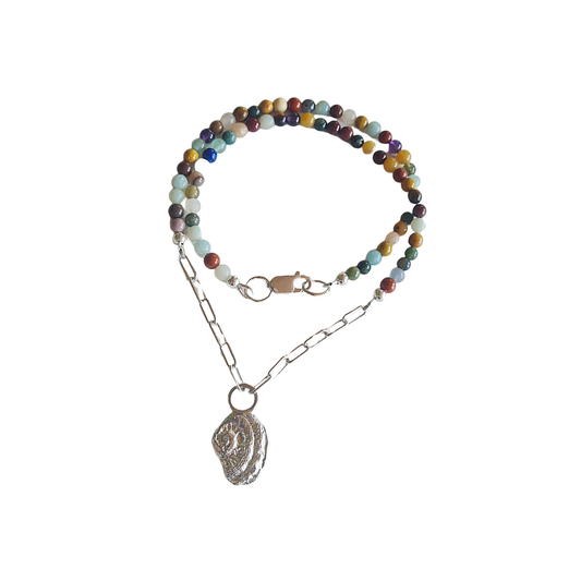 LAURA SCOTT HANDMADE JEWELLERY | ‘Beaded Necklace with Abalone Pendant' | Cast 925 Sterling Silver / mixed gemstones