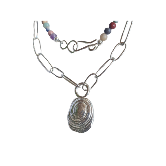 LAURA SCOTT HANDMADE JEWELLERY | ‘Beaded Necklace with Sundial Pendant’ | Cast 925 Sterling Silver / mixed gemstones