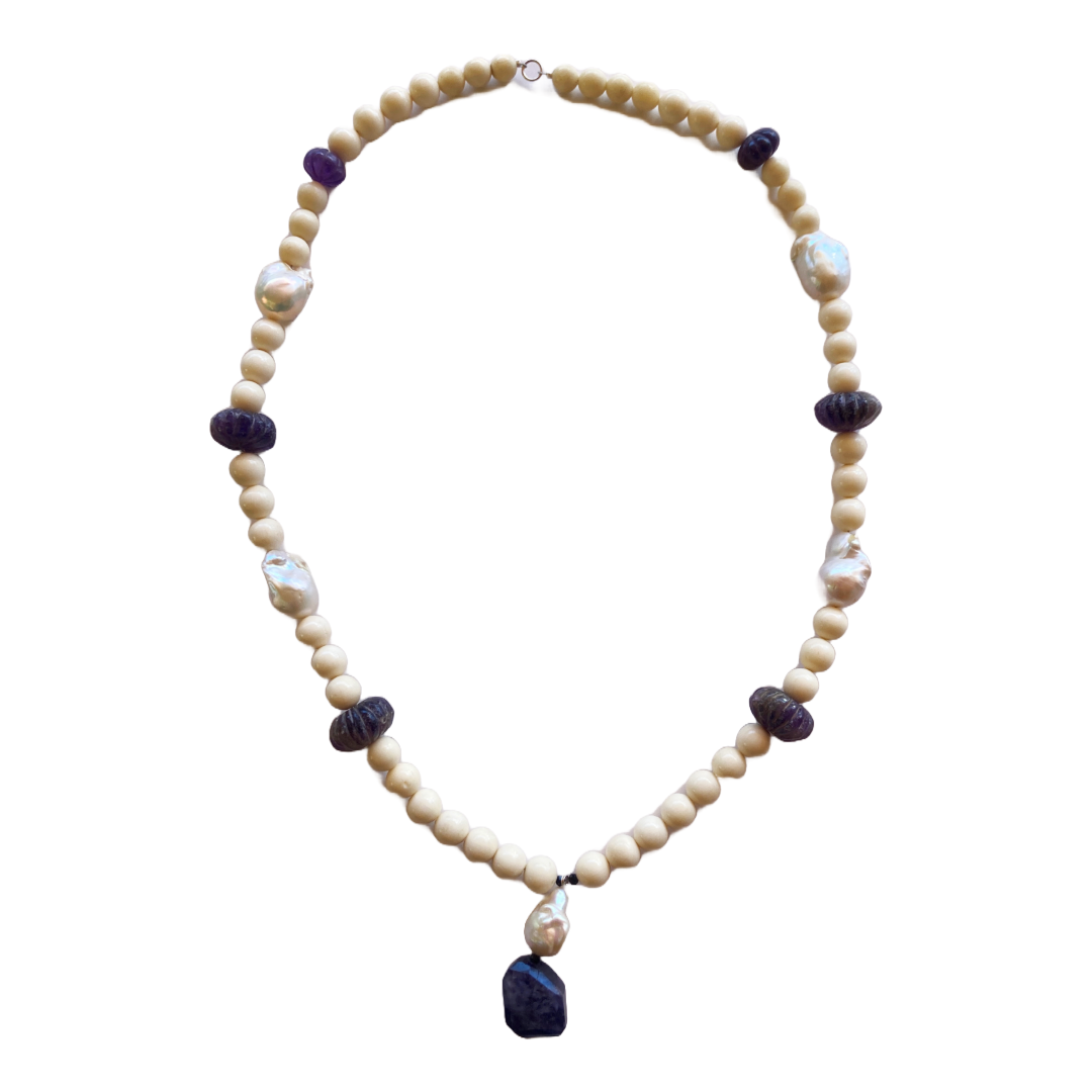 PEARL AND SALTY PLUM | ‘Camel Bone Necklace (II)’ | Mixed media