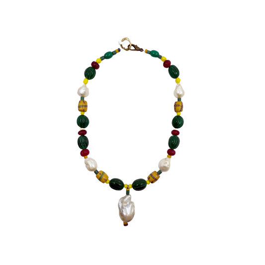 PEARL AND SALTY PLUM | ‘Ruby & Emerald Pearl Necklace’ | Mixed media