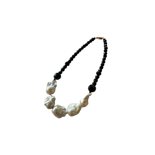 PEARL AND SALTY PLUM | ‘Pearl & Black Spinel Choker’ | Mixed media