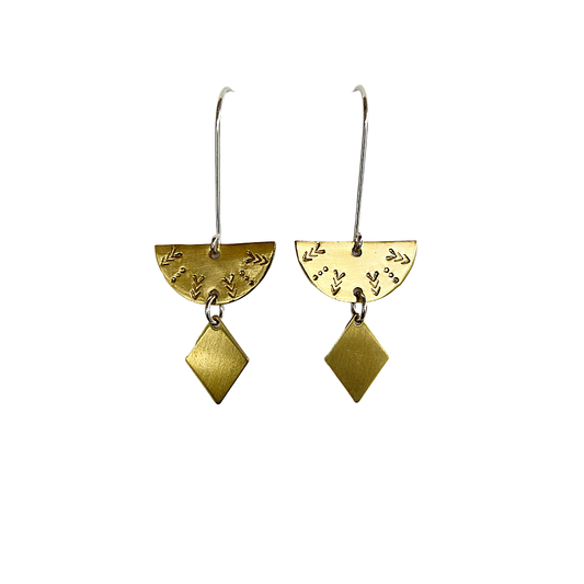 WILD CHARM JEWELLERY | 'Sundial Two Tier' Earrings | Sterling silver hooks / hand stamped brass