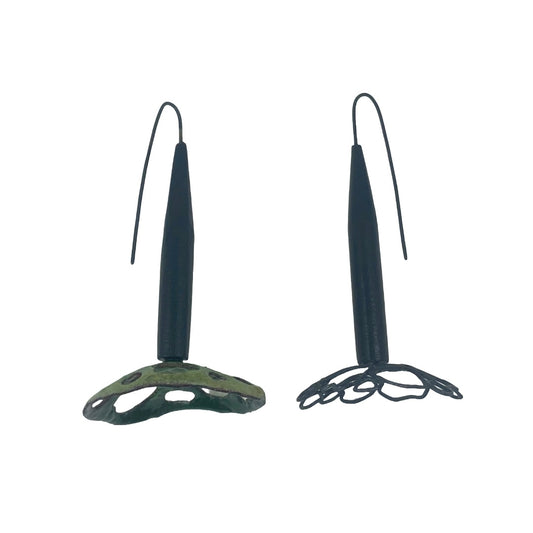 LOIS HAYES DESIGNS | ‘Winter Collection – Earrings #5’ | Re-purposed wood / sterling silver / paint / copper / enamel / lacquer