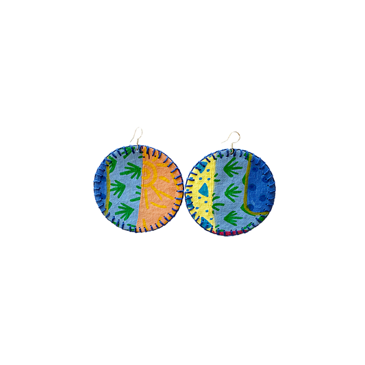 MUM’A NAI | ‘Colossal Charms – Colour Me Happy #8’ | Upcycled blue cotton material + acrylic on canvas