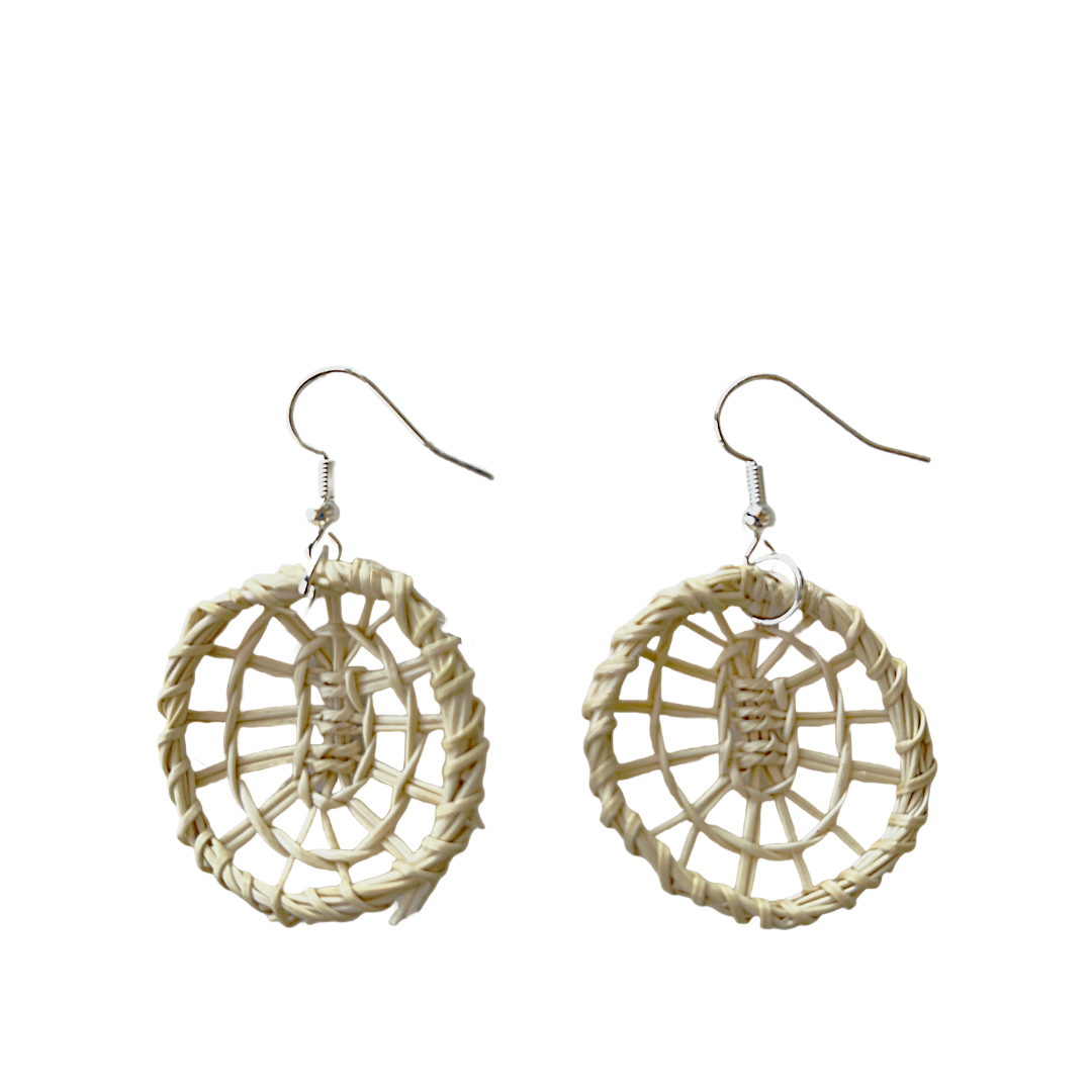 DELISSA WALKER | 'Woven Round Earrings - Natural Black Palm' Small | Stainless steal hooks