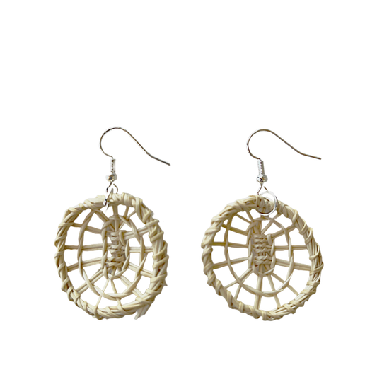 DELISSA WALKER | 'Kakan Woven Round Earrings - Natural Black Palm' | Stainless steal hooks