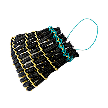 GIRRINGUN ART CENTRE – Nephi Denham | ‘Mindi’ basket | Electrical wire yellow / teal and black rope