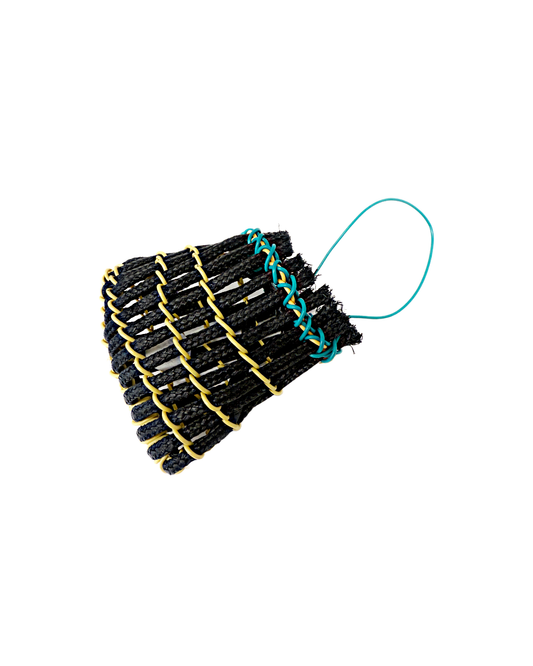 GIRRINGUN ART CENTRE – Nephi Denham | ‘Mindi’ basket | Electrical wire yellow / teal and black rope