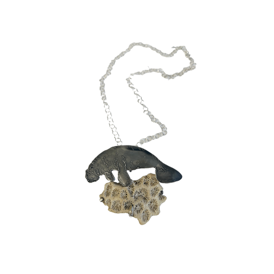 MELISSA STANNARD | ‘Dugong – Dugong Dugon’ | Sterling silver pendant with patina and beach combed coral