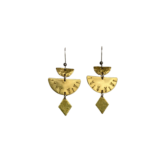 WILD CHARM JEWELLERY | 'Sundial Three Tier (Large)' Earrings | Sterling silver hooks / hand stamped brass