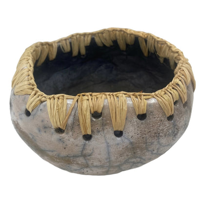 CHOLENA HUGHES | ‘Clay Weaving #6 | Raku fired pot with Madagascan raffia