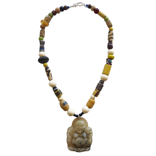 PEARL AND SALTY PLUM | ‘Buddha Pendant Necklace’ | Mixed media