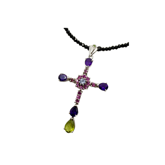 PEARL AND SALTY PLUM | ‘Multi Cross Everyday Necklace’ | Mixed media