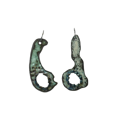 LOIS HAYES DESIGNS  | 'Autumn Collection – Earrings (4)’ | Oxidised sterling silver / blue-green enamel on copper