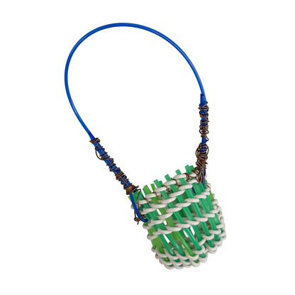 TONYA GRANT - Girringun Art Centre | 'Recycled Wire Jawun (basket)' | Green / white / blue electrical wire
