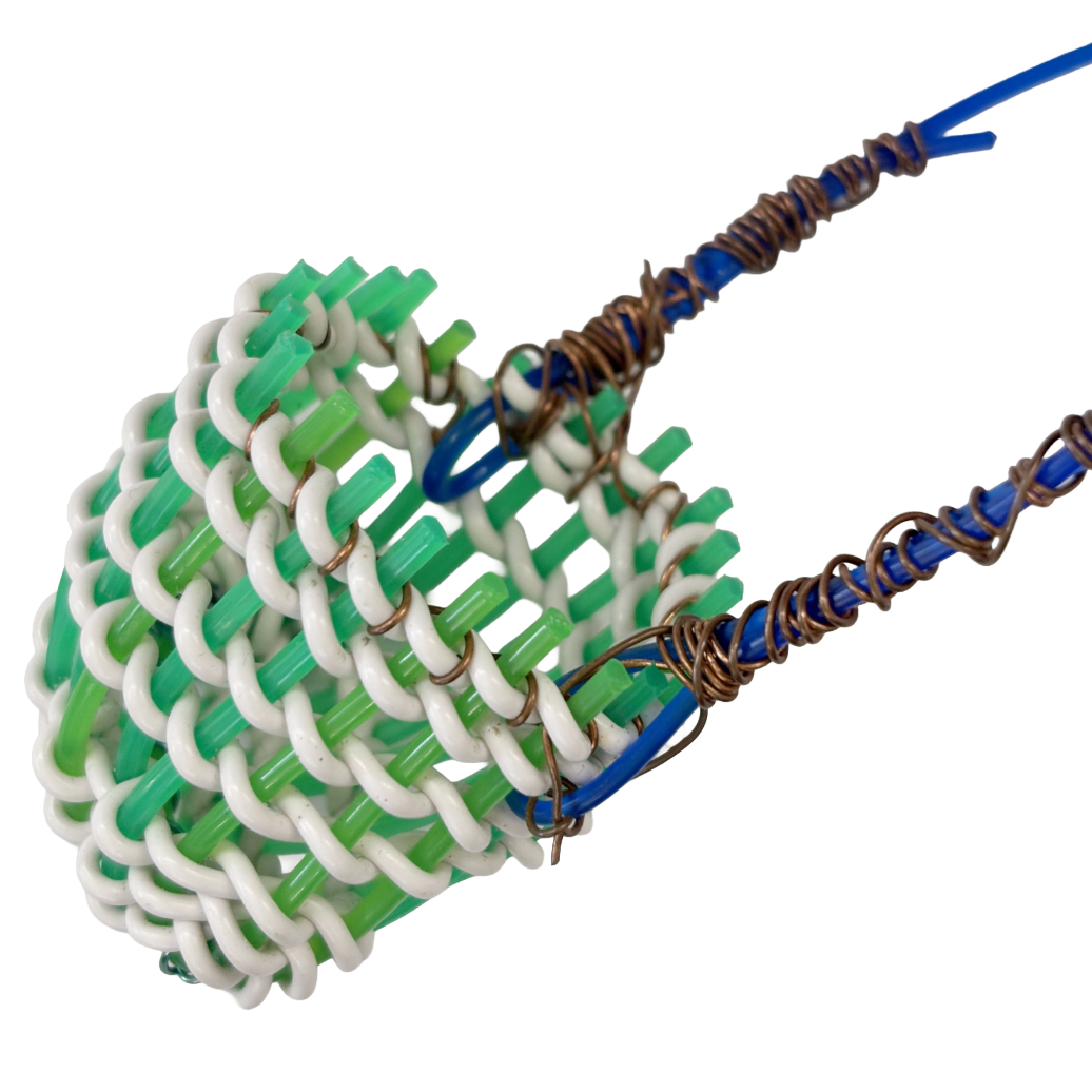 TONYA GRANT - Girringun Art Centre | 'Recycled Wire Jawun (basket)' | Green / white / blue electrical wire