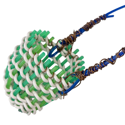 TONYA GRANT - Girringun Art Centre | 'Recycled Wire Jawun (basket)' | Green / white / blue electrical wire