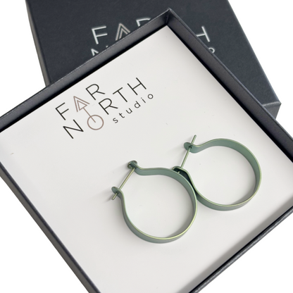 FAR NORTH STUDIO | ‘Hoop earrings’- Small | Green | Titanium