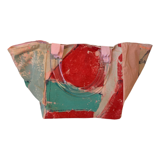 JULIE POULSEN | ‘Boat bag: Mini' (3) | Re-cycled painting / clear plastic handle | Small