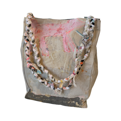 JULIE POULSEN | ‘Coffee Bean bag' (3) | Re-cycled painting / plaited handle | Small