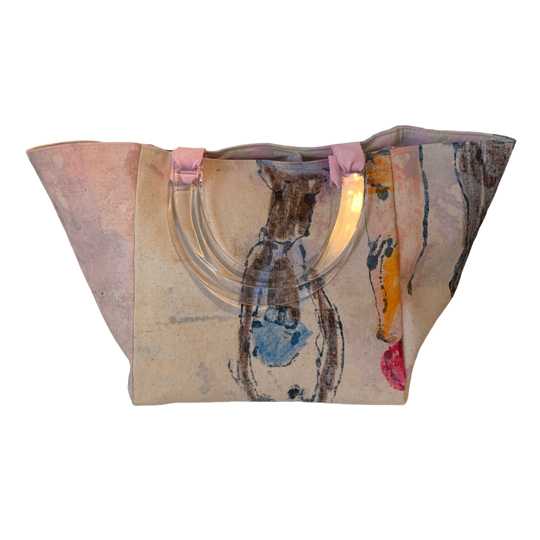 JULIE POULSEN | ‘Boat bag: Mini' (2) | Re-cycled painting / clear plastic handle | Small