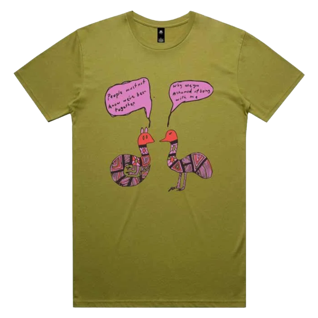 MUNIMBA-JA ART CENTRE x  UNCLE NOEL (GULLA) BLAIR |  'People Must Not Know' | T-shirt / short sleeves / green