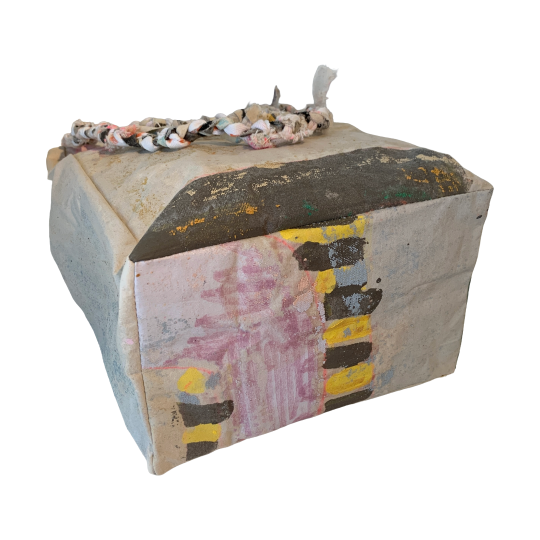 JULIE POULSEN | ‘Coffee Bean bag' (3) | Re-cycled painting / plaited handle | Small
