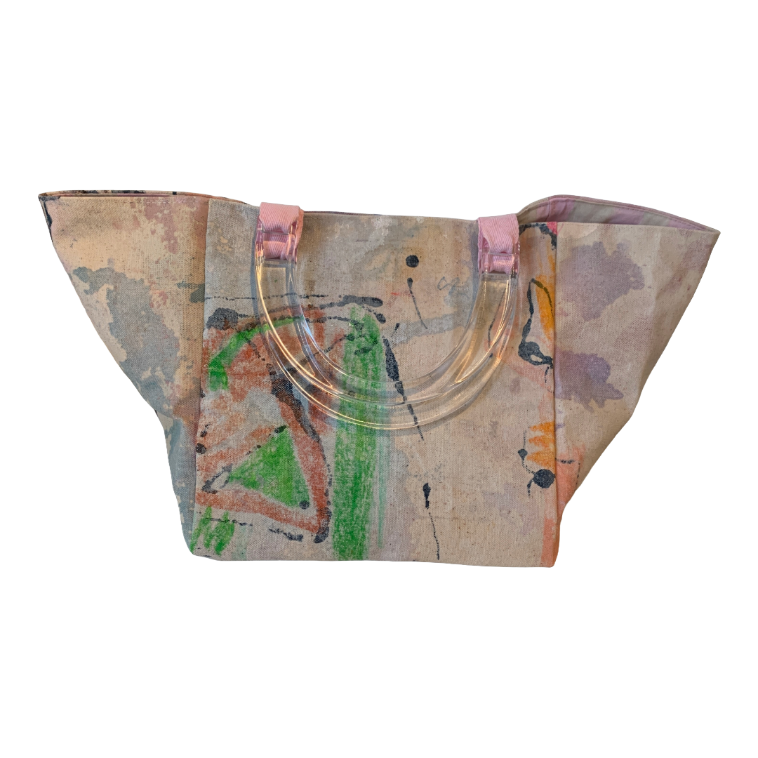 JULIE POULSEN | ‘Boat bag: Mini' (2) | Re-cycled painting / clear plastic handle | Small