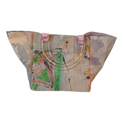 JULIE POULSEN | ‘Boat bag: Mini' (2) | Re-cycled painting / clear plastic handle | Small