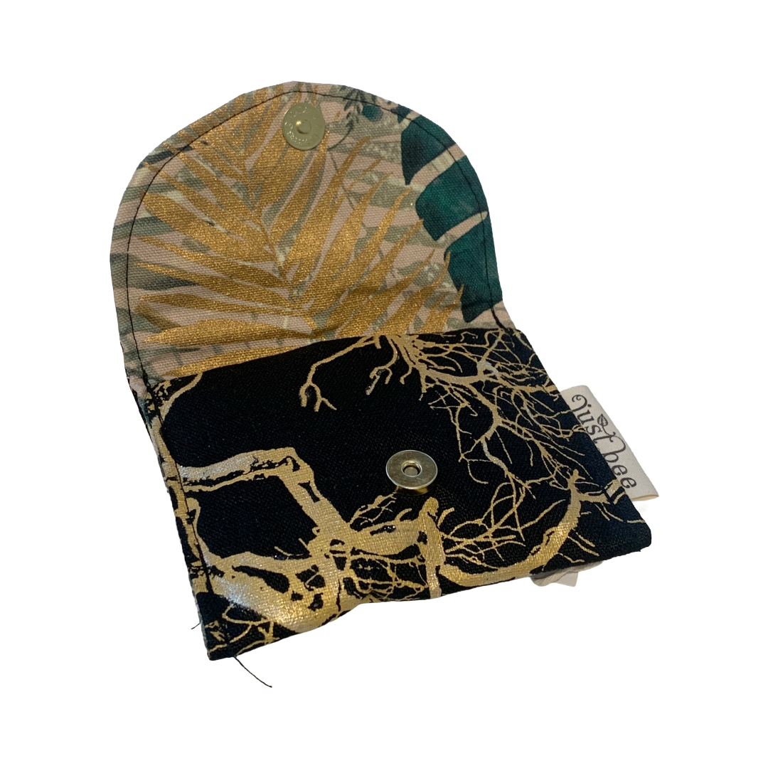 JUST BEE DESIGNS | ‘Gold Branches’ Pouchlet / Wallet’ | Pure linen / handprinted + painted